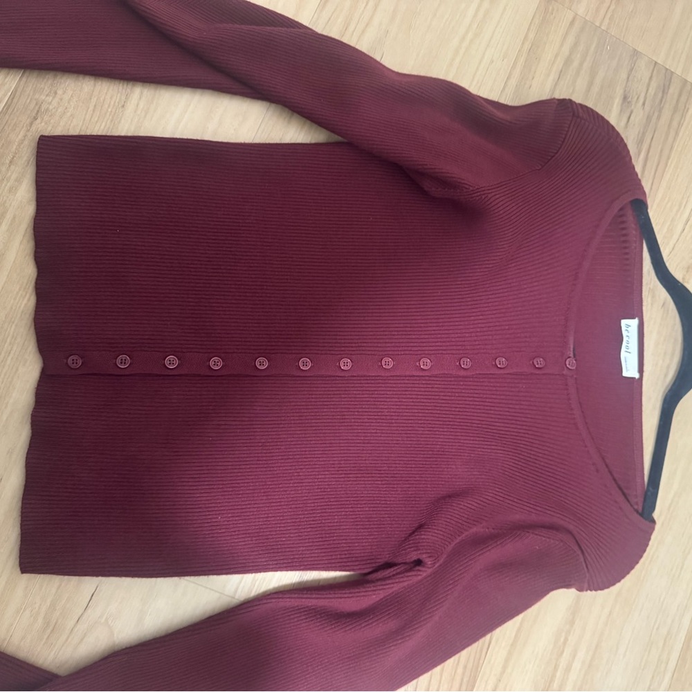 Ribbed Burgandy Button Down Sweater - image 2